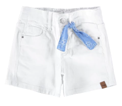 SHORTS INFANTIL MENINA COM FAIXA EM SARJA COM ELASTANO MALWEE KIDS BRANCO