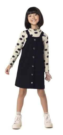 CONJUNTO INFANTIL MENINA POÁ SALOPETE EM MOLETINHO MALWEE KIDS CINZA