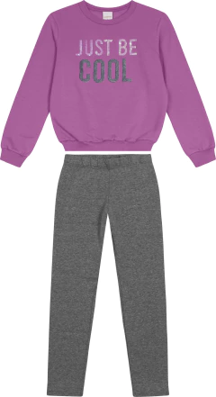 CONJUNTO MENINA JUST BE COOL EM MOLETOM STRETCH FLANELADO - CARINHOSO ROXO