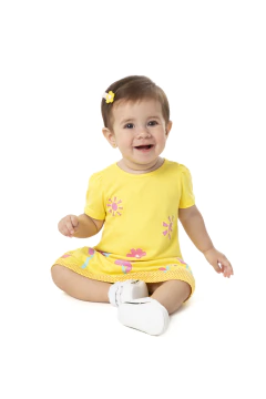 VESTIDO INFANTIL ESTAMPADO DECOTE REDONDO EM ALGODÃO MALWEE KIDS AMARELO - comprar online