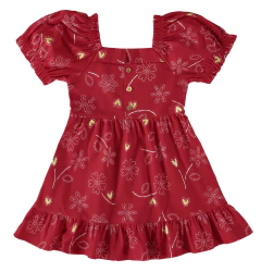 VESTIDO INFANTIL MANGA BUFANTE EM TRICOLINE MALWEE KIDS VERMELHO - comprar online