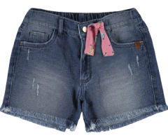SHORTS INFANTIL MENINA COM FAIXA EM MALHA DENIM AZUL - comprar online