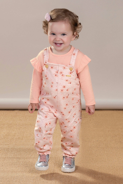 Conjunto Bebê Menina Jardineira Florzinhas Colorittá Rosa Claro