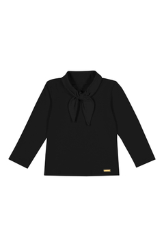 Blusa Infantil Menina Gola com Laço Colorittá Preta