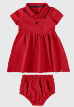 Conjunto Infantil Menina Vestido Polo + Calcinha Malwee Kids Vermelho