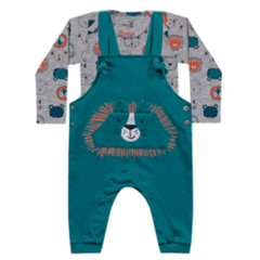 Conjunto Jardineira em Molecotton Peluciado com Body Manga Longa - Kiko Baby.