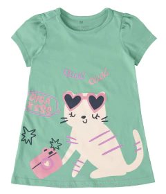VESTIDO INFANTIL ESTAMPADO DECOTE REDONDO EM ALGODÃO MALWEE KIDS VERDE