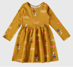 VESTIDO INFANTIL MANGA LONGA CACHORRINHO EM ALGODÃO MALWEE KIDS AMARELO