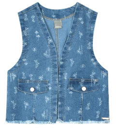 Colete Menina Flores Em Jeans Com Elastano Carinhoso na internet
