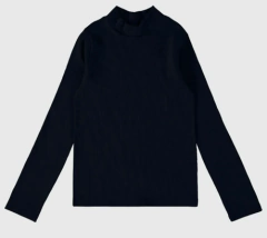 BLUSA INFANTIL MENINA GOLA ALTA MANGA LONGA EM RIBANA MALWEE KIDS PRETO