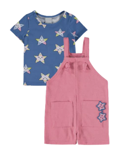 CONJUNTO INFANTIL MENINA ESTRELAS MOLETINHO LINHO MALWEE KIDS AZUL