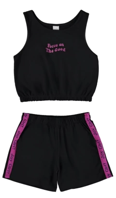 CONJUNTO MENINA FOCUS ON THE GOOD MOLETOM STRETCH MALWEE KIDS PRETO