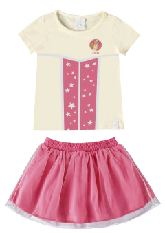 CONJUNTO INFANTIL MENINA BLUSA E SHORTS DISNEY® EM ALGODÃO MALWEE KIDS OFF WHITE