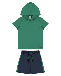 CONJUNTO INFANTIL MENINO COM CAPUZ EM MOLETINHO RAJADO MALWEE KIDS VERDE - comprar online