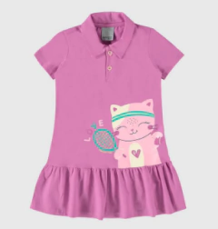 Vestido Polo Infantil Estampa + Puff Em Algodão Malwee Kids Rosa