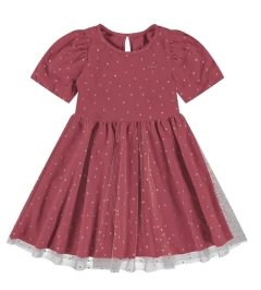Vestido Manga Balonê Corações Em Tule Carinhoso - Baby Fofs
