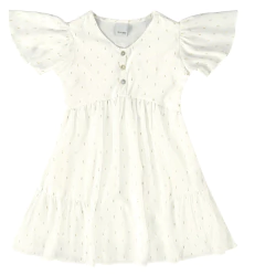 VESTIDO INFANTIL MANGA BABADO EM PLUMETI LUREX MALWEE KIDS OFF WHITE