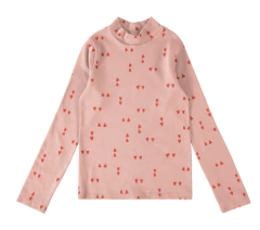 BLUSA INFANTIL MENINA GOLA ALTA MANGA LONGA EM RIBANA MALWEE KIDS ROSA