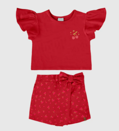 Conjunto Infantil Menina Blusa E Shorts Saia Em Algodão Malwee Kids Vermelho