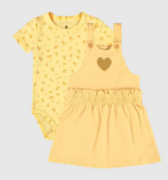 Conjunto Infantil Menina Salopete Em Malha Texturizada Malwee Kids Amarelo