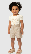Conjunto Menina Estampa Corações Glitter Em Algodão - Carinhoso Off White - comprar online