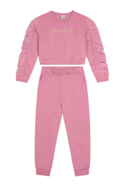 CONJUNTO MENINA SHINE E GLAMOUR EM MOLETOM FLANELADO - CARINHOSO ROSA - comprar online
