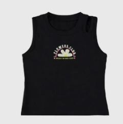 Regata Infantil Menina Flowers Club Em Malha Viscose Canelada Malwee Kids Preta - comprar online