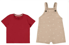 Conjunto Infantil Menino Camiseta + Macaquinho Estampado Malwee Kids Vermelho - comprar online