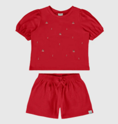 Conjunto Infantil Menina Blusa Detalhe Strass Em Algodão Malwee Kids Vermelho