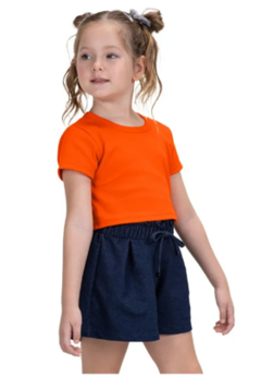 Blusa Cropped Infantil Ribana Canelada Trick Nick Laranja