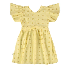 Vestido Infantil Estampa Corações Metalizado Em Viscose Malwee Kids Amarelo
