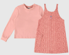 CONJUNTO INFANTIL MENINA SALOPETE ESTAMPADA EM MOLETOM STRETCH MALWEE KIDS ROSA