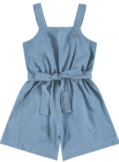 Macaquinho Menina Com Cinto Faixa Em Chambray Com Elastano Carinhoso