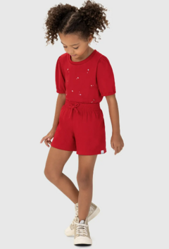 Conjunto Infantil Menina Blusa Detalhe Strass Em Algodão Malwee Kids Vermelho - comprar online