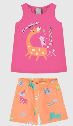 Conjunto Infantil Menina Brincadeira Divertida! Em Algodão Malwee Kids Rosa