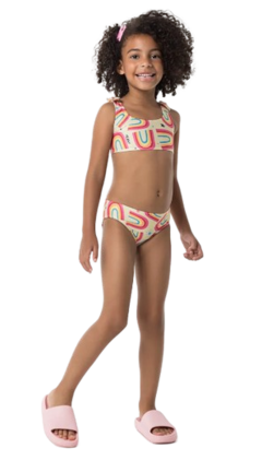 BIQUÍNI INFANTIL MENINA ALÇA COM LAÇO EM MALHA UV50+ MALWEE KIDS OFF WHITE