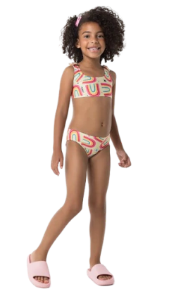 BIQUÍNI INFANTIL MENINA ALÇA COM LAÇO EM MALHA UV50+ MALWEE KIDS OFF WHITE