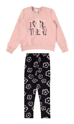 CONJUNTO INFANTIL MENINA ALWAYS TOGETHER EM MOLETOM FLANELADO MALWEE KIDS ROSA CLARO