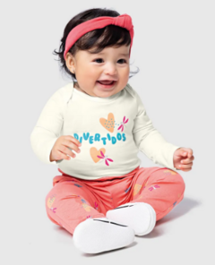 CONJUNTO INFANTIL MENINA BODY MANGA LONGA EM ALGODÃO MALWEE KIDS OFF WHITE