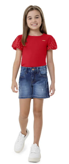 BLUSA MENINA MANGA BUFANTE EM COTTON LIGHT - CARINHOSO VERMELHO