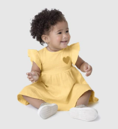 Vestido Infantil Manga Babado Em Malha Texturizada Malwee Kids Amarelo - comprar online