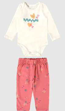 CONJUNTO INFANTIL MENINA BODY MANGA LONGA EM ALGODÃO MALWEE KIDS OFF WHITE - comprar online