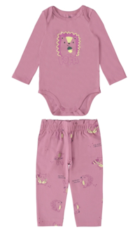 CONJUNTO INFANTIL MENINA BODY MANGA LONGA EM ALGODÃO MALWEE KIDS ROSA