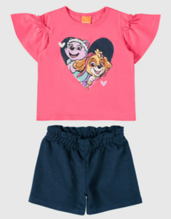 Conjunto Infantil Menina Manga Babado Patrulha Canina Algodão Malwee Kids Rosa
