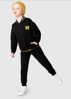 JAQUETA INFANTIL MENINO BOMBER EM MOLETOM FLANELADO MALWEE KIDS PRETO - comprar online
