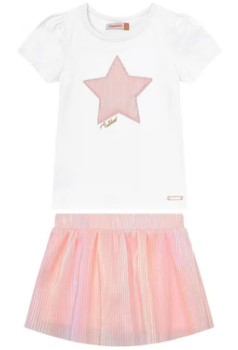 Conjunto Menina Estrela Bordado Laser Em Algodão - Carinhoso Off White