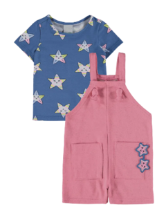 CONJUNTO INFANTIL MENINA ESTRELAS MOLETINHO LINHO MALWEE KIDS AZUL
