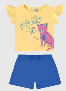 Conjunto Infantil Menina Roar Em Algodão Malwee Kids Amarelo