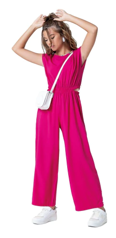 MACACÃO MENINA WIDE LEG EM VISCOSE MALWEE KIDS ROSA