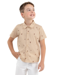 Camisa Infantil Menino Social Com Botões Elian Bege